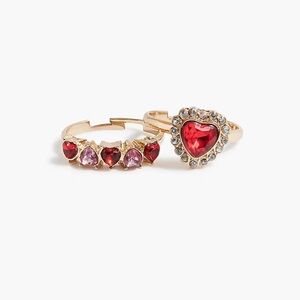 NWT J.Crew Crewcuts Red & Pink Heart Gem Gold Rings Set of 2